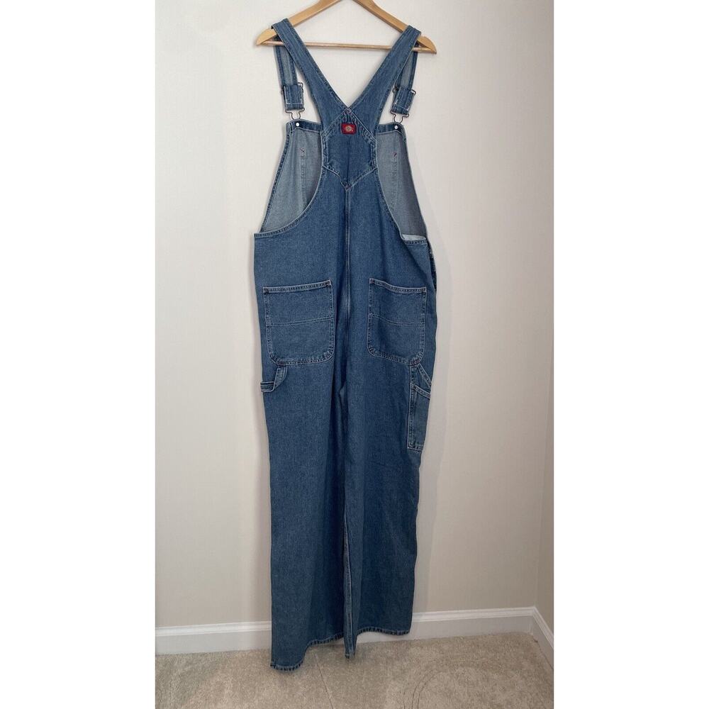 Dickies Bib Overalls Denim Carpenter Workwear Baggy USA Conductor Blue Men 40x32 - Picture 2 of 12